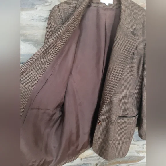 Brooks Brothers 100% Pure Wool Brown Plaid Blazer Jacket Sz 10 M/L